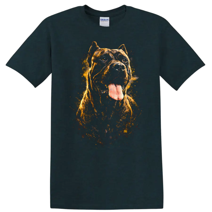 Cane Corso Dog Portrait T Shirt Fierce Brindle Splash Art on a Midnight (Green) T Shirt