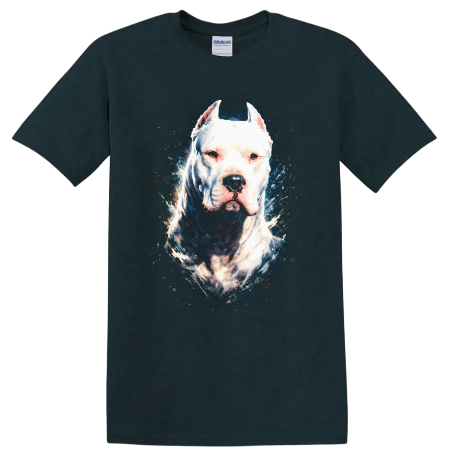 Blue Eyed White Pitbull Dog Portrait T Shirt for Dog Lovers on a Midnight (Green) T Shirt