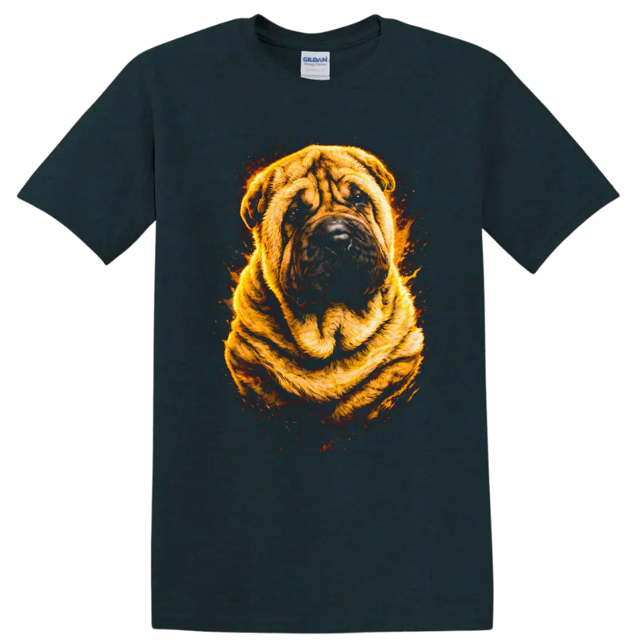Flaming Bulldog Portrait T Shirt Fierce Dog Breed Art Graphic on a Midnight (Green) T Shirt