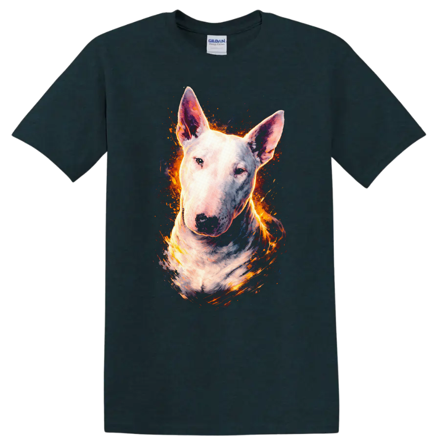 Bull Terrier Dog Portrait Splash Art T Shirt for Dog Lovers on a Midnight (Green) T Shirt