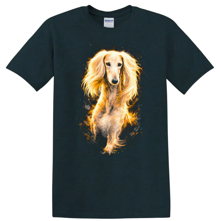 Golden Long Haired Dachshund Portrait T Shirt for Dog Lovers on a Midnight (Green) T Shirt