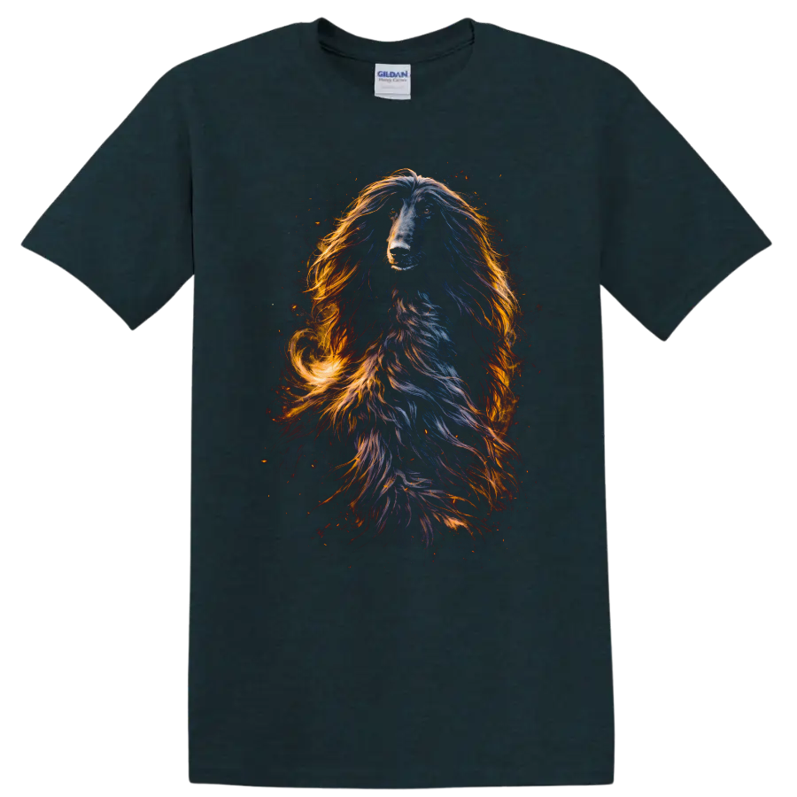Colorful Long Haired Dog Portrait T Shirt for Dog Lovers - Midnight (Green)