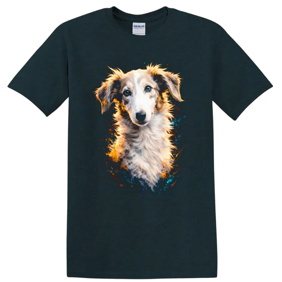 Blue Eyed Dog Portrait Splash Art T Shirt for Dog Lovers - Midnight (Green)