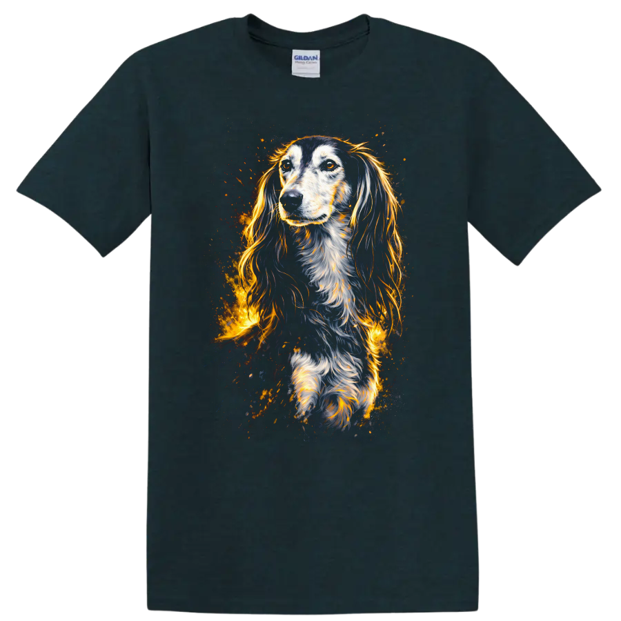Glowing Long Haired Dog Portrait T Shirt for Dog Lovers - Midnight (Green)