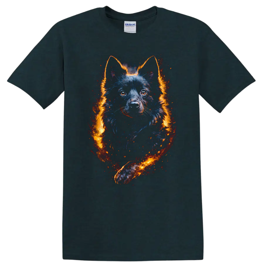 Wolf Dog Neon Flame Portrait T Shirt for Animal Lovers on a Midnight (Green) T Shirt