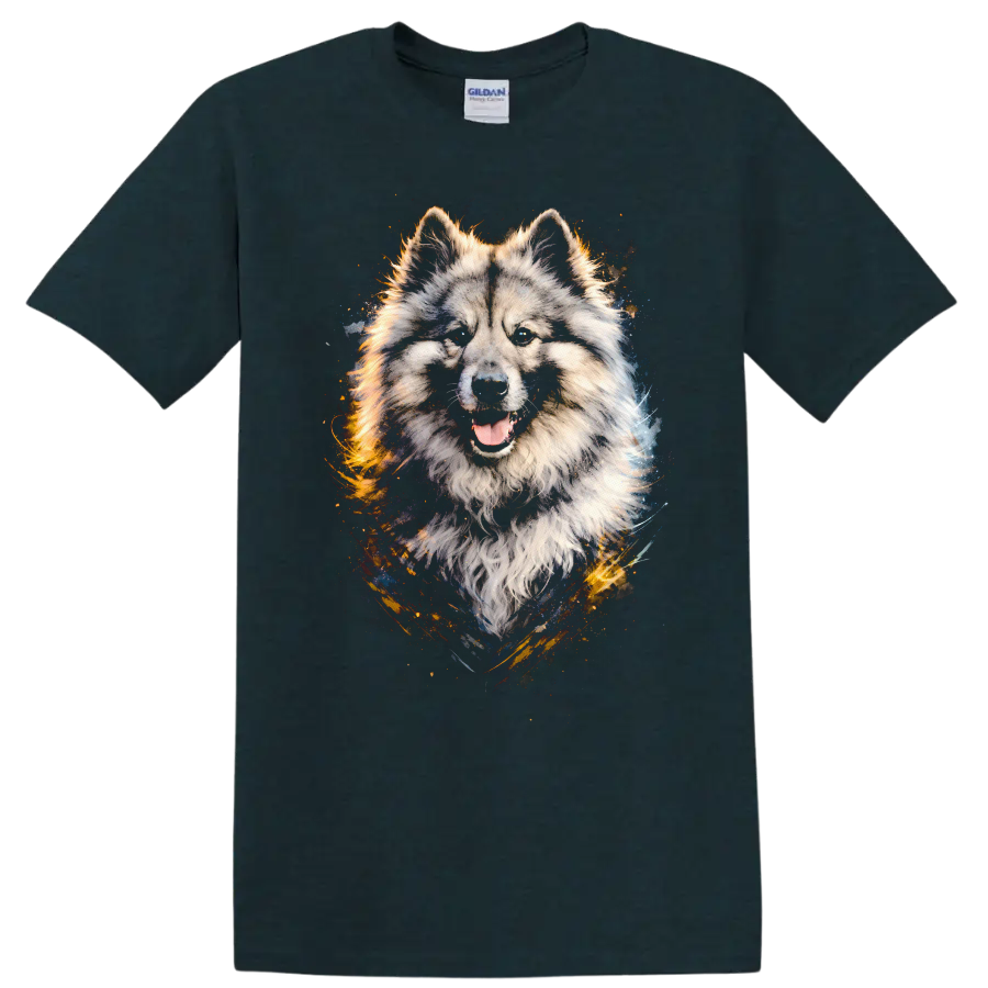 Wolf Dog Portrait Splash Art T Shirt for Animal Lovers on a Midnight (Green) T Shirt