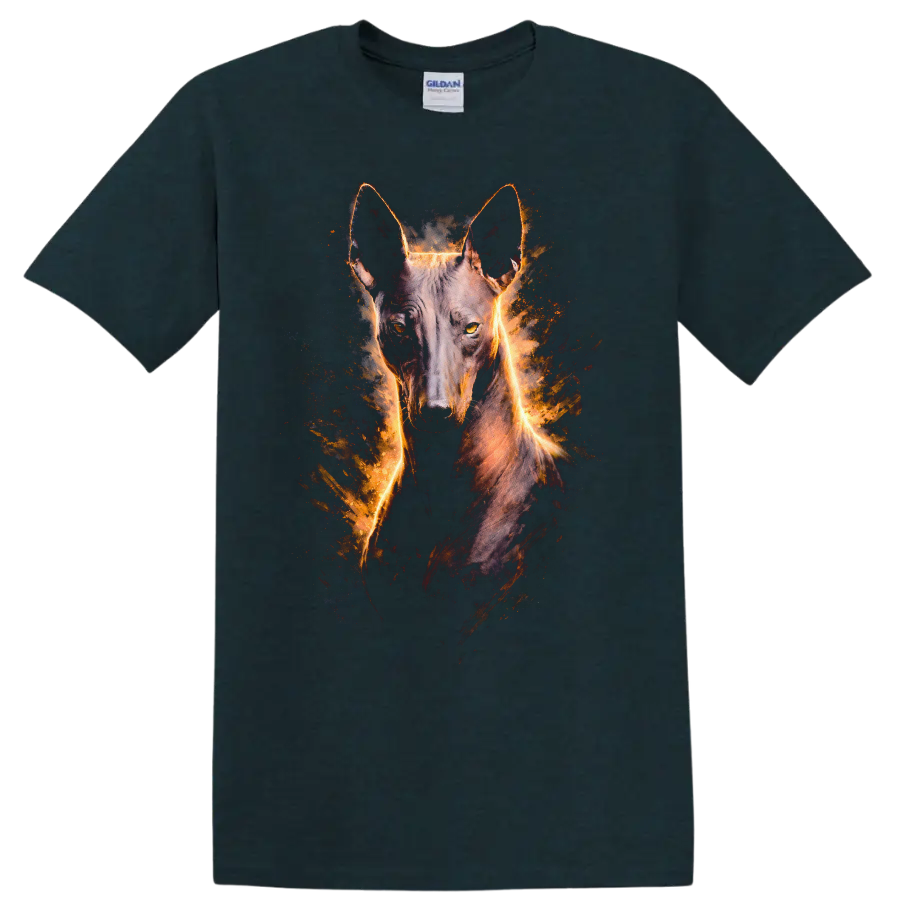 Belgian Malinois Dog Fire Glow Portrait T Shirt for Breed Lovers on a Midnight (Green) T Shirt
