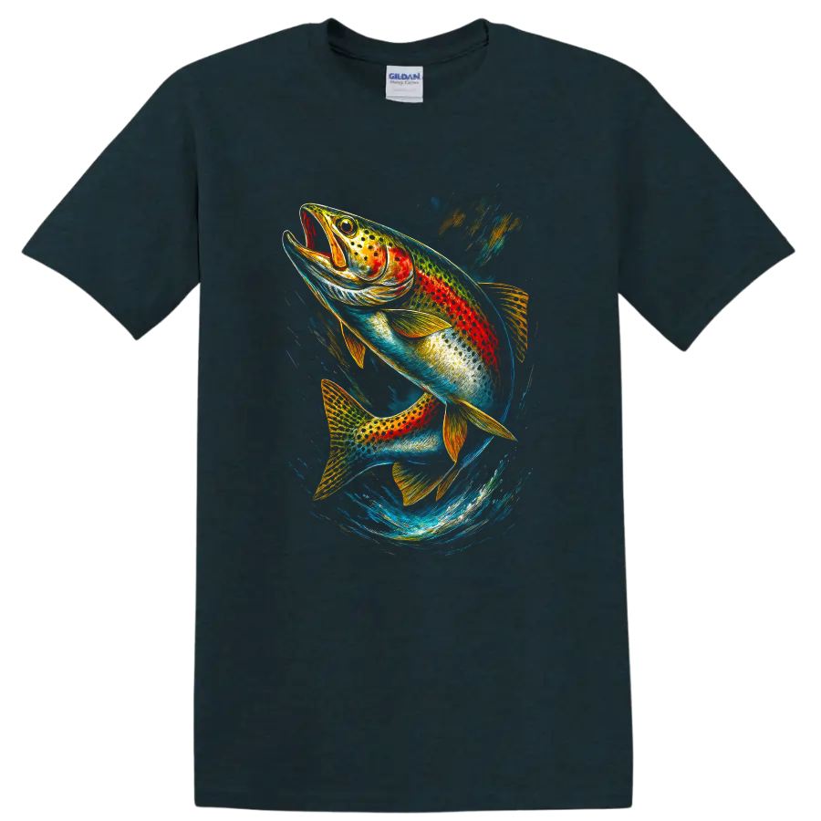 Colorful Rainbow Fish T Shirt Vibrant Trout Artwork Fishing Gift - Midnight (Green)