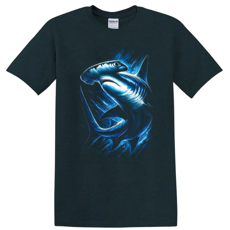 Blue Shark Art Graphic T Shirt Ocean Predator Abstract Wildlife Tee - Midnight (Green)