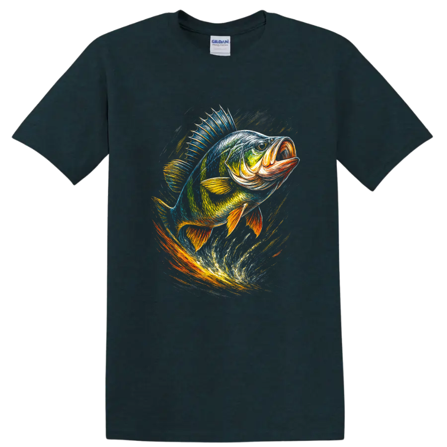 Colorful Fish Art T Shirt for Anglers and Ocean Lovers - Midnight (Green)