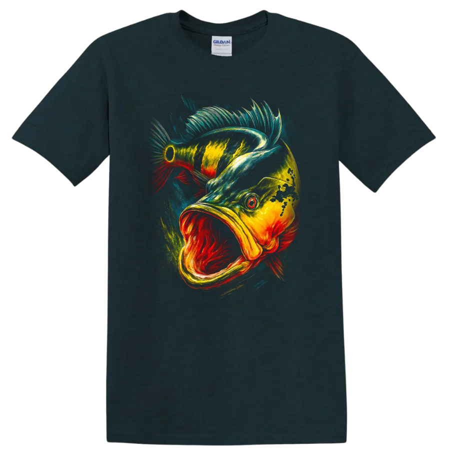 Colorful Jumping Fish Art T Shirt Vibrant Wildlife Graphic Tee - Midnight (Green)