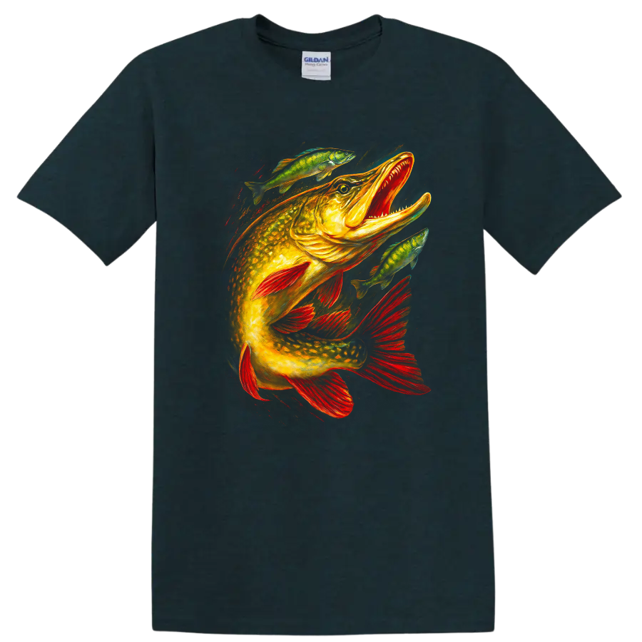 Colorful Bass Fish T Shirt Bold Fishing Art for Anglers - Midnight (Green)