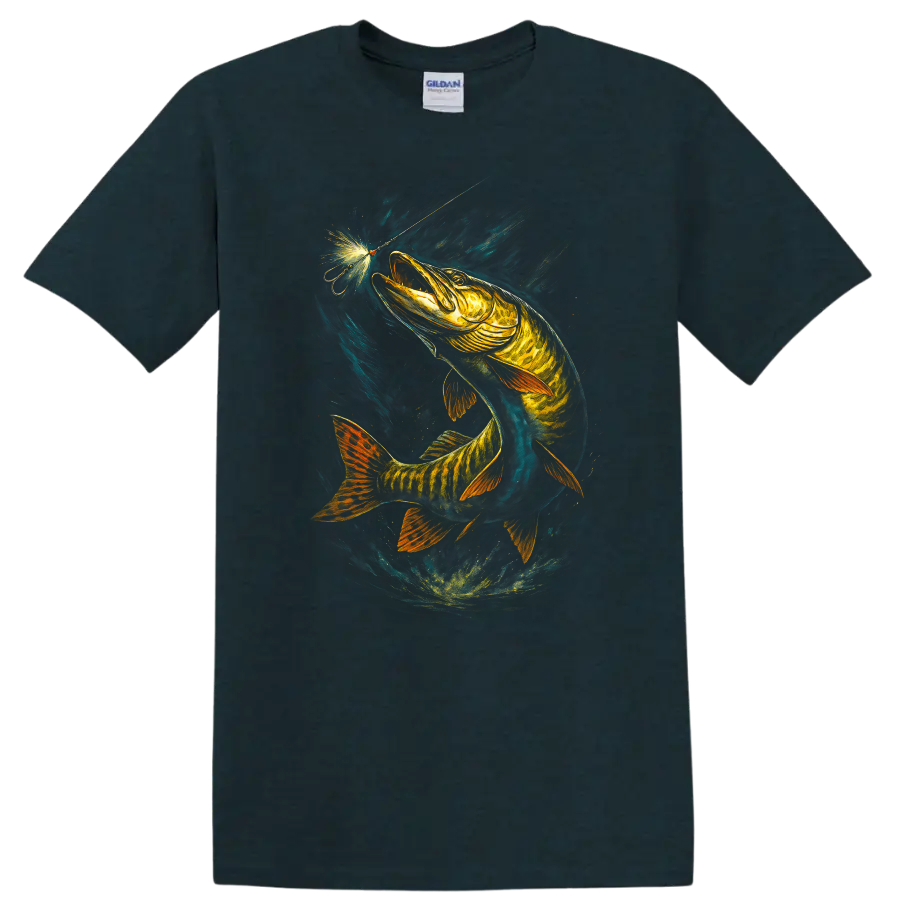Glowing Fish Lure Art T Shirt Neon Angler Fishing Graphic - Midnight (Green)