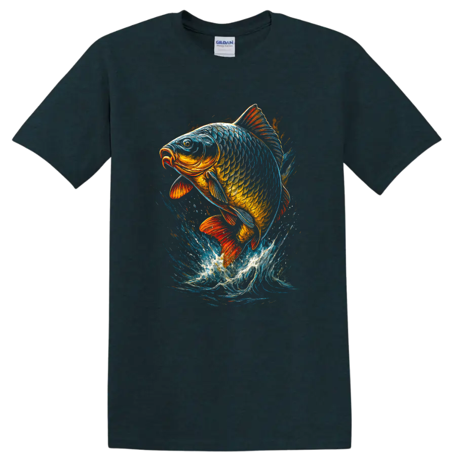 Colorful Leaping Fish Graphic T Shirt for Anglers and Nature Lovers - Midnight (Green)