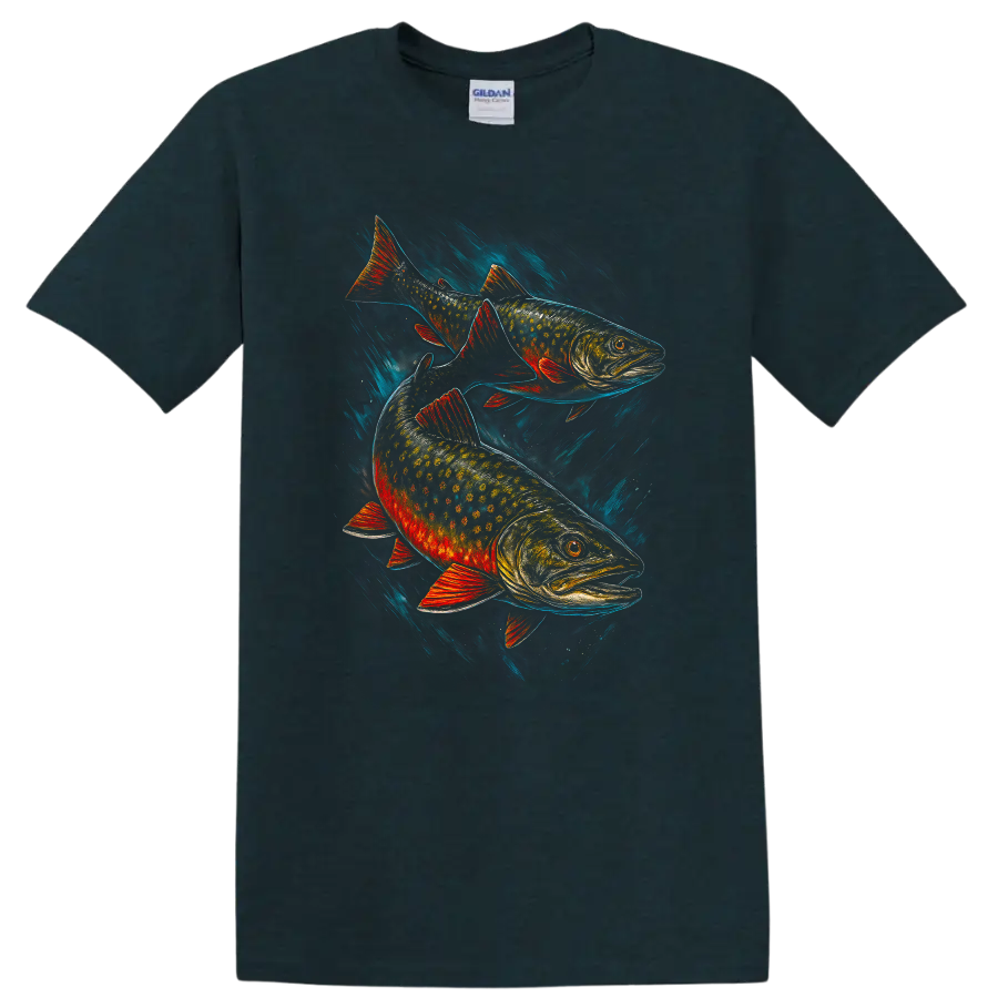 Colorful Trout Fish T Shirt Bold Wildlife Art Angler Gift - Midnight (Green)