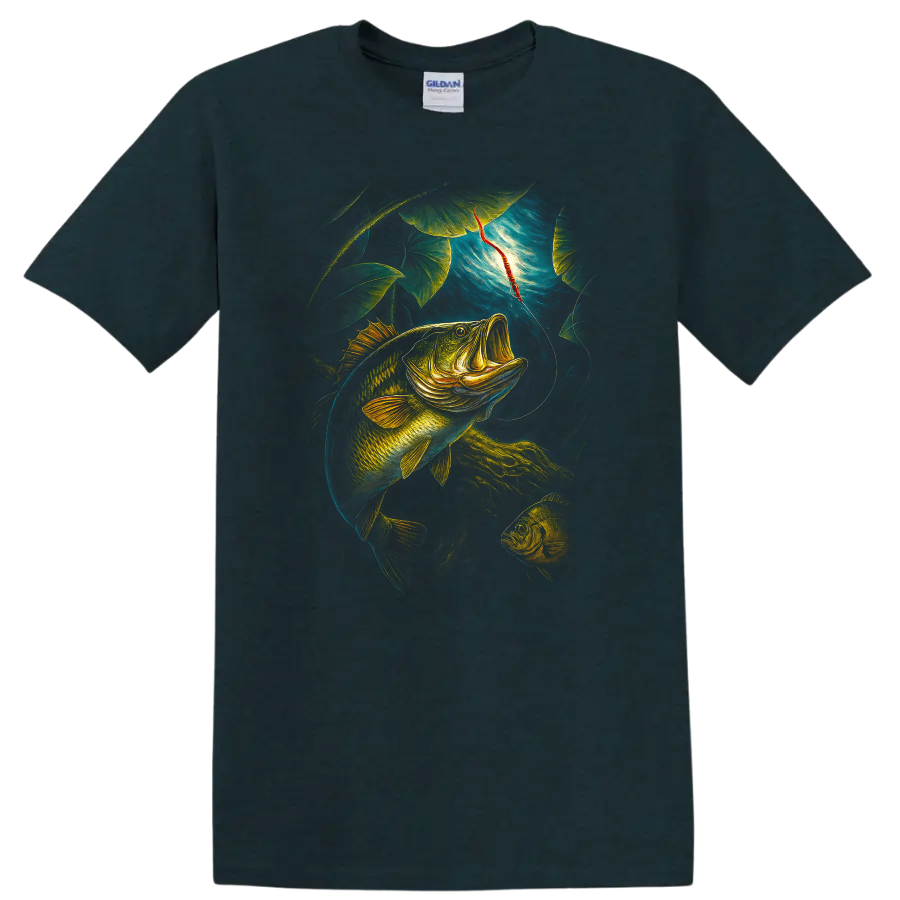 Colorful Bass Fishing T Shirt Lure Catch Fish Art Outdoor Angler Tee - Midnight (Green)