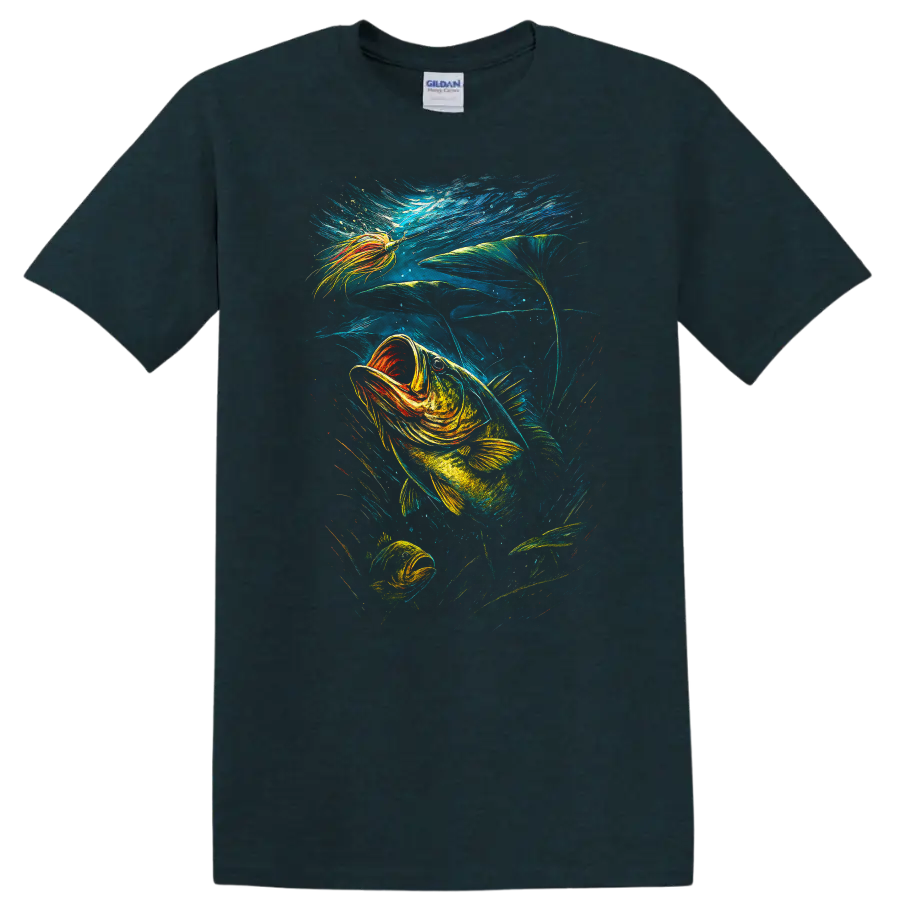 Colorful Fish Underwater Art T Shirt Vibrant Ocean Angler Design - Midnight (Green)