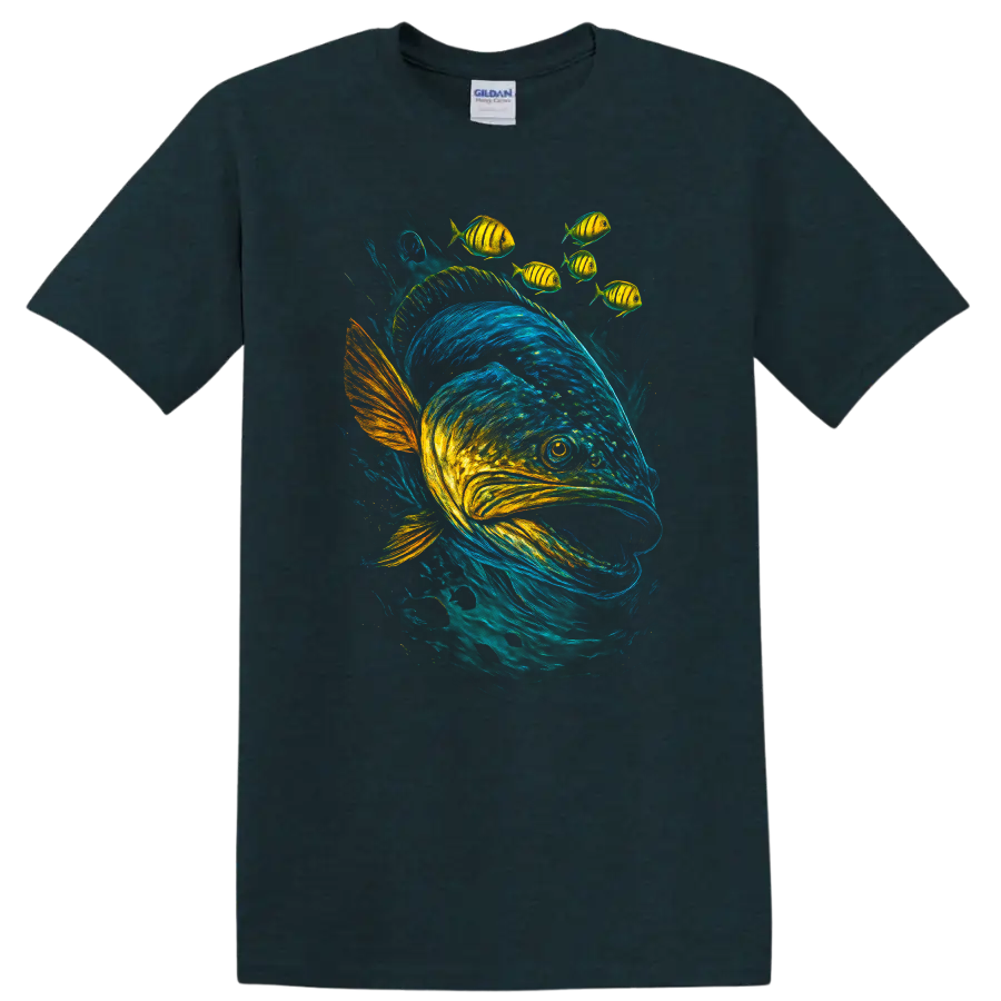 Colorful Fish School T Shirt Vibrant Aquatic Art for Ocean Lovers - Midnight (Green)