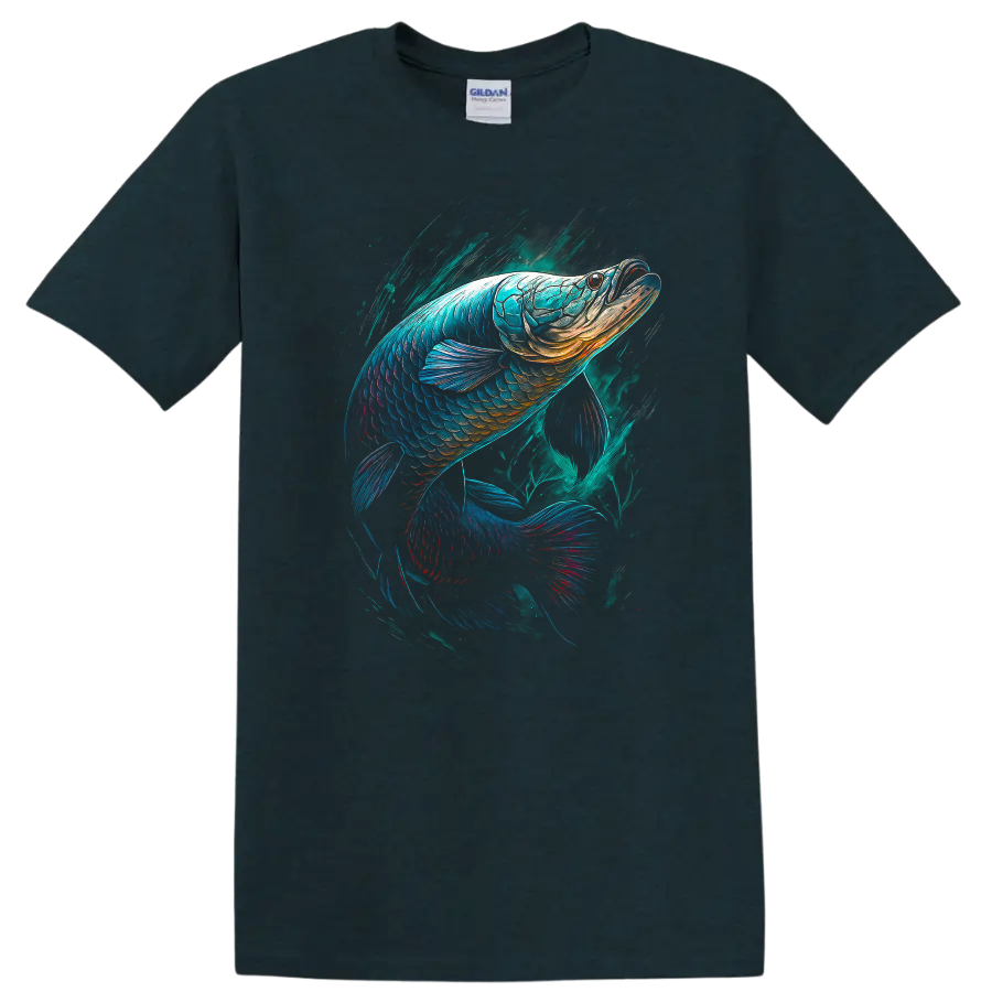 Colorful Neon Fish Art T Shirt for Anglers and Ocean Lovers - Midnight (Green)