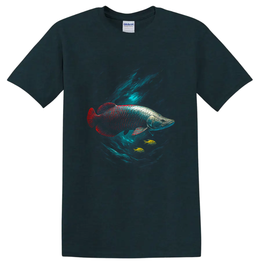 Vibrant Arowana Fish Underwater Art T Shirt for Aquatic Nature Lovers - Midnight (Green)