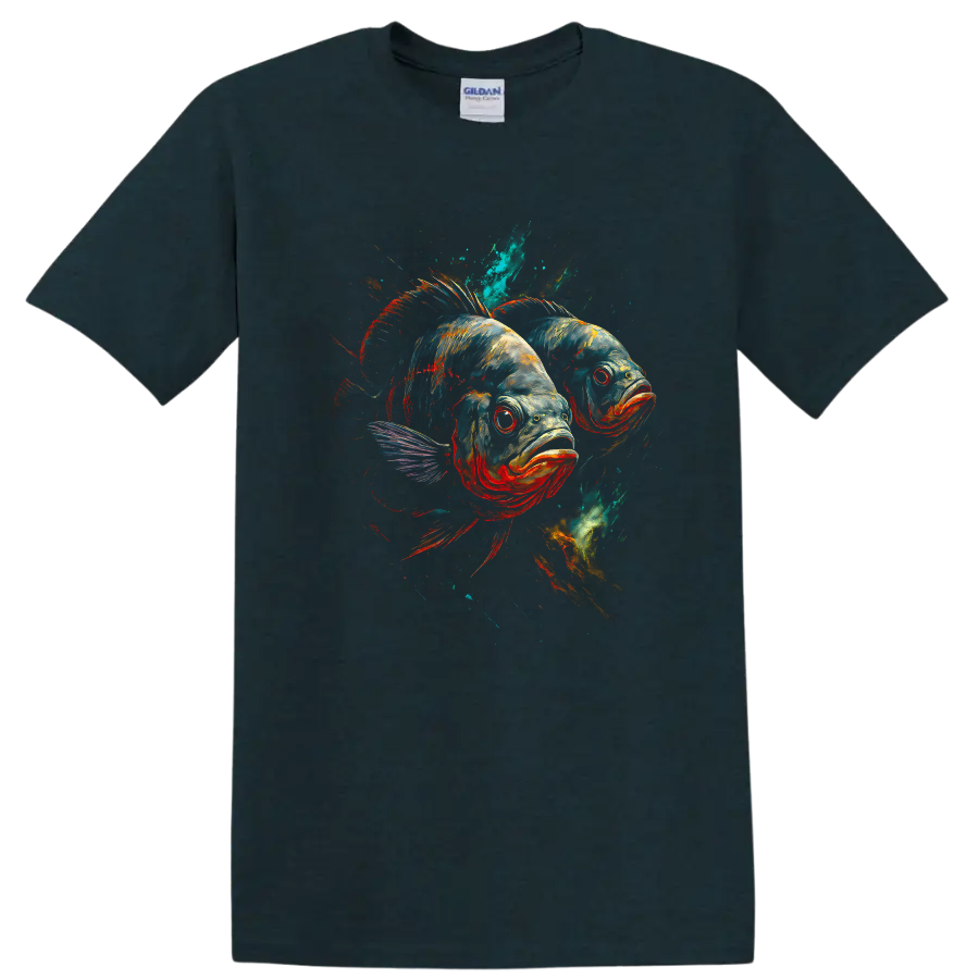 Colorful Fish Duo Graphic T Shirt, Vibrant Aquarium Art Tee - Midnight (Green)