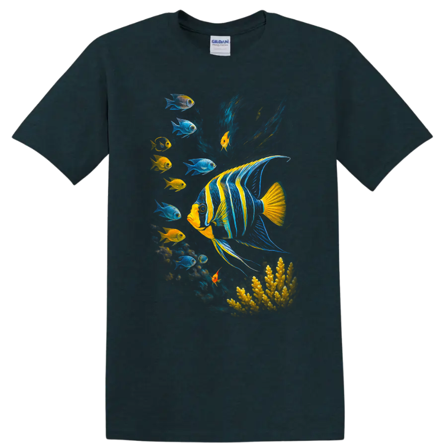 Colorful Tropical Fish Underwater Art T Shirt for Ocean Lovers - Midnight (Green)