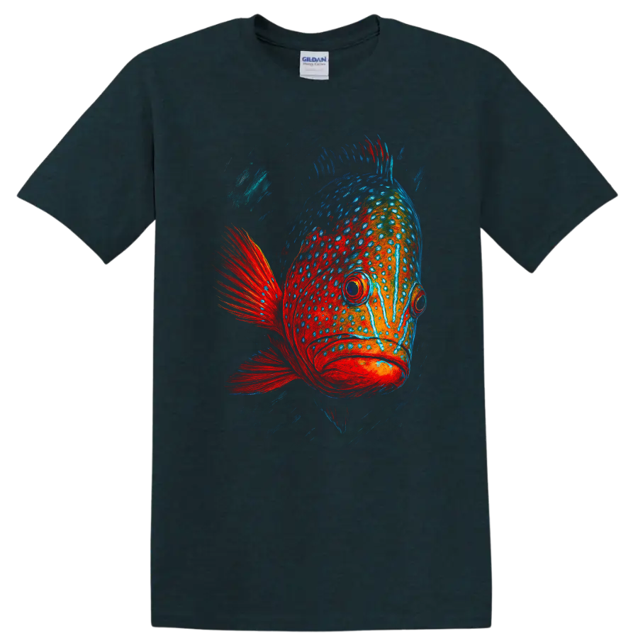 Colorful Painted Fish Art T Shirt Bold Ocean Creature Graphic Tee - Midnight (Green)