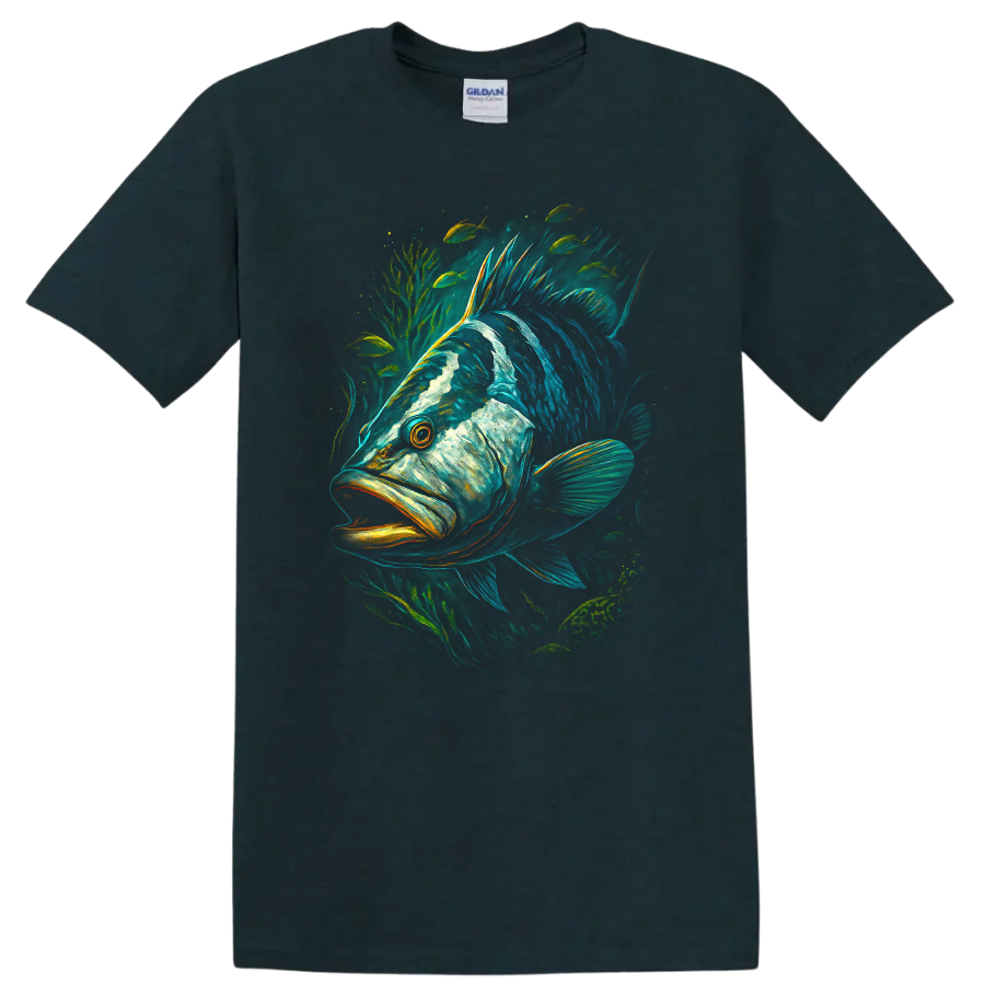 Colorful Fish Illustration T Shirt Vibrant Aquatic Wildlife Graphic - Midnight (Green)