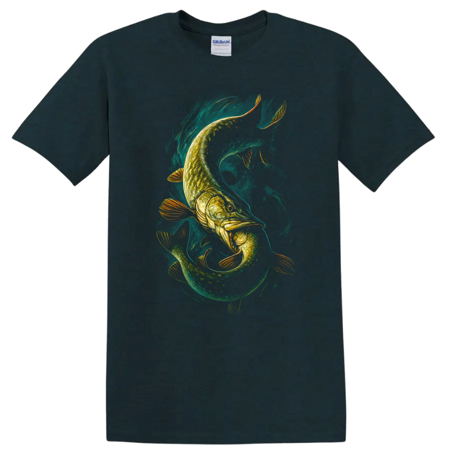Abstract Fish Swirl Art T Shirt Vibrant Angler Design for Fishing Fans - Midnight (Green)