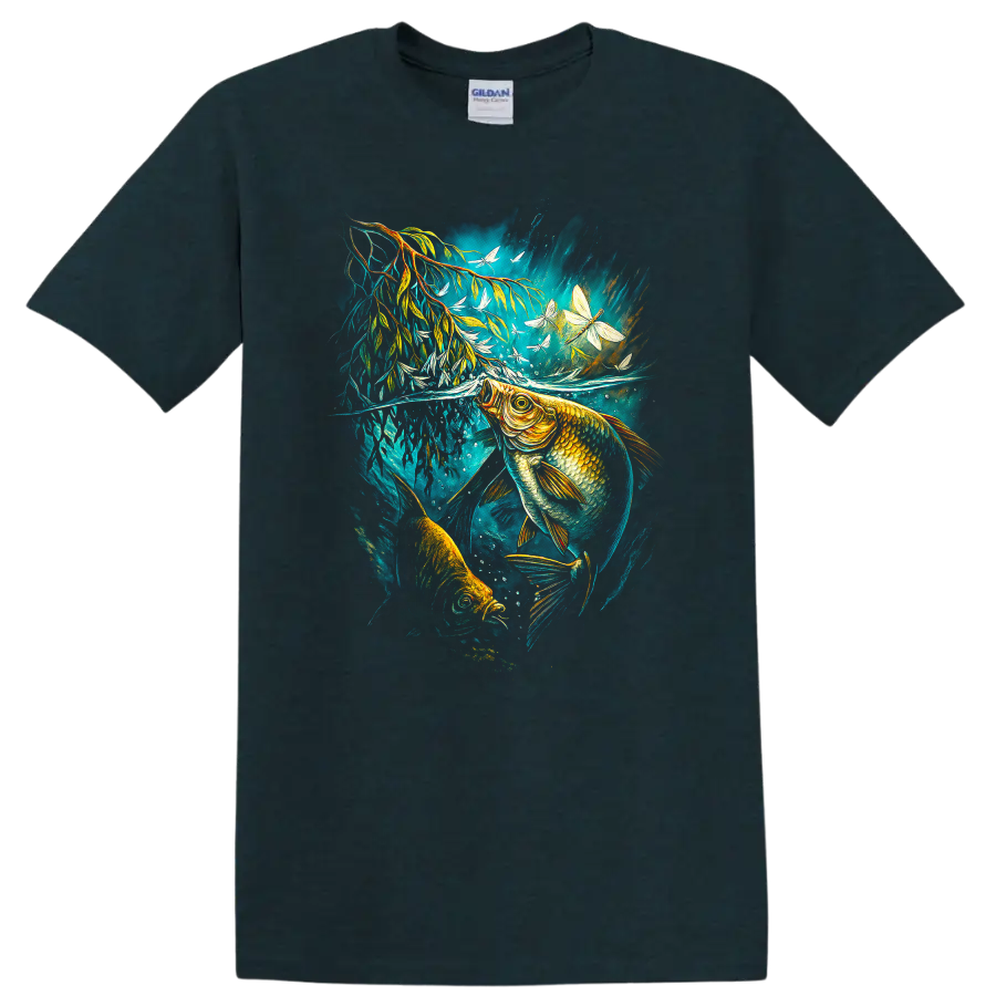 Colorful Fish Underwater Art T Shirt Aquatic Nature Wildlife Graphic - Midnight (Green)