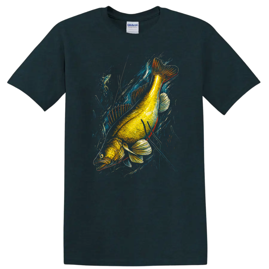 Colorful Fish Illustration T Shirt Vibrant Angling Art for Nature Lovers - Midnight (Green)
