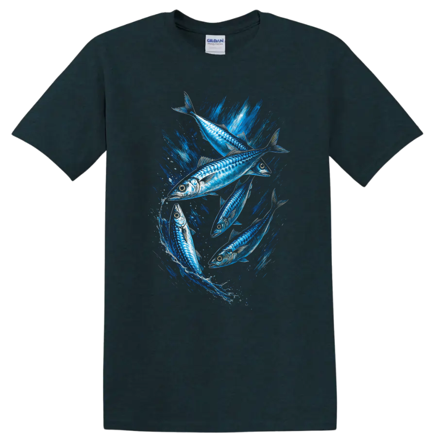 Blue Fish Splash Graphic T Shirt for Fishing Lovers and Ocean Fans - Midnight (Green)
