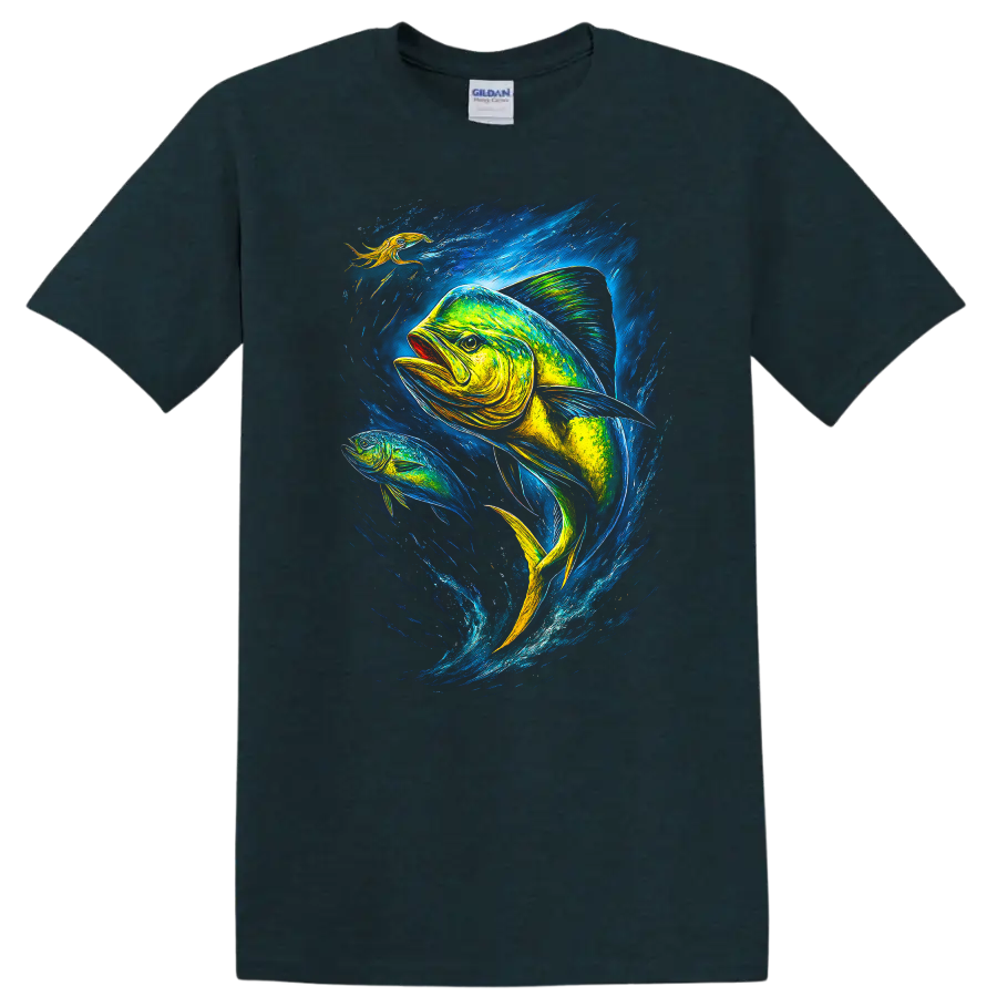 Vibrant Fish Art T Shirt Colorful Ocean Angler Gift - Midnight (Green)