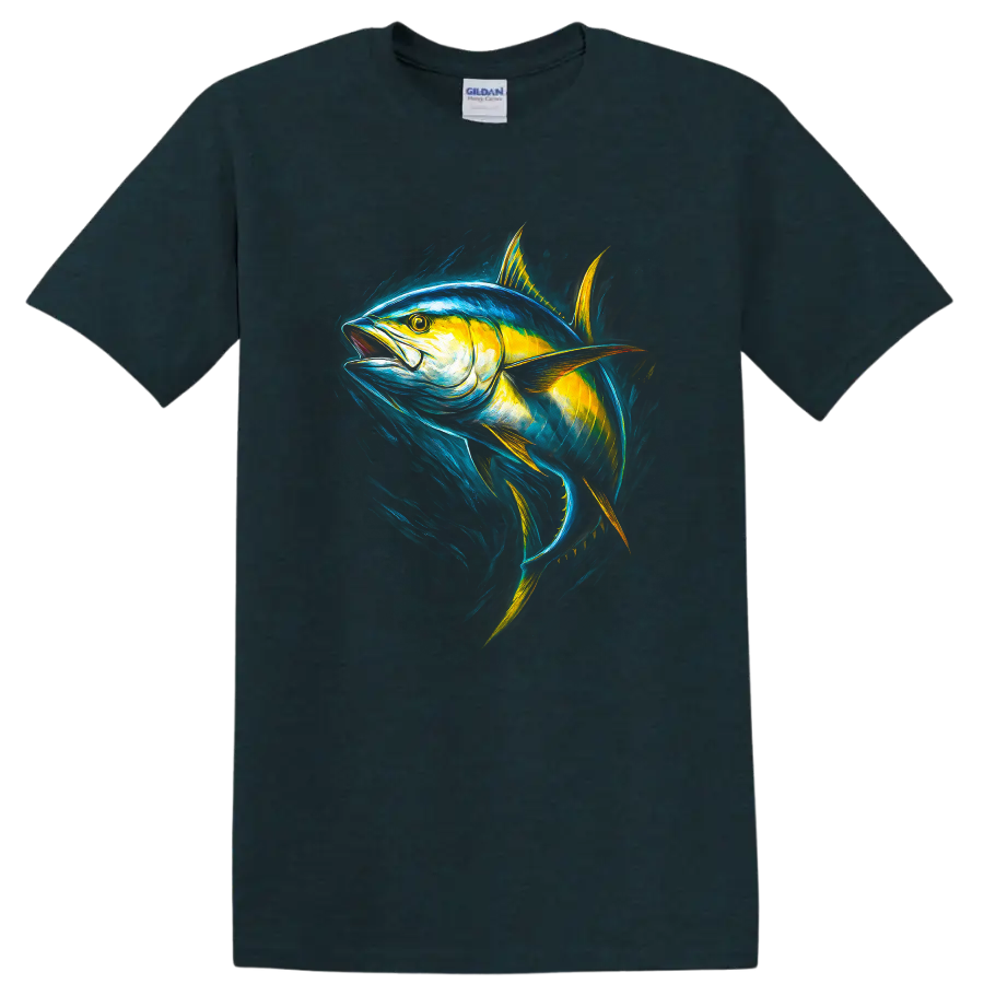 Vibrant Tuna Fish Art T Shirt for Anglers and Ocean Lovers - Midnight (Green)