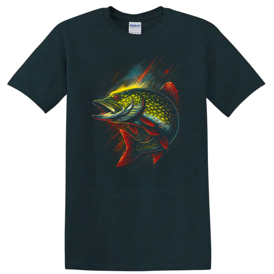 Colorful Fish Splash Art T Shirt Bold Neon Angler Fish Design - Midnight (Green)