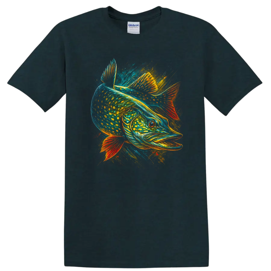 Colorful Fish Art Graphic T Shirt Vibrant Anglerfish Style - Midnight (Green)