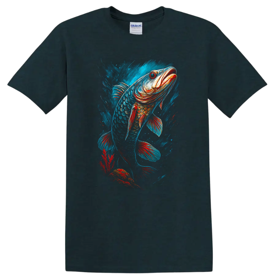 Vibrant Fish Art T Shirt Bold Colorful Angler Design - Midnight (Green)