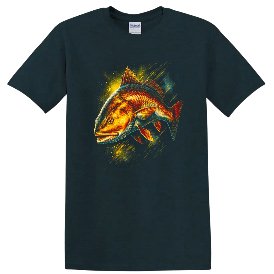 Colorful Fish Art T Shirt Vibrant Angler Fish Graphic for Nature Lovers - Midnight (Green)