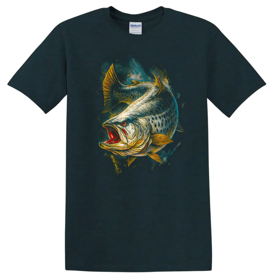 Realistic Angler Fish T Shirt Bold Colorful Predator Art - Midnight (Green)