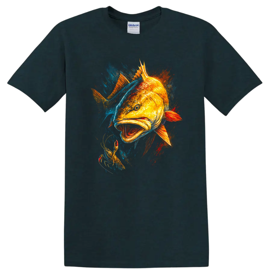 Colorful Fish and Lobster Ocean Art T Shirt for Fishing Lovers - Midnight (Green)