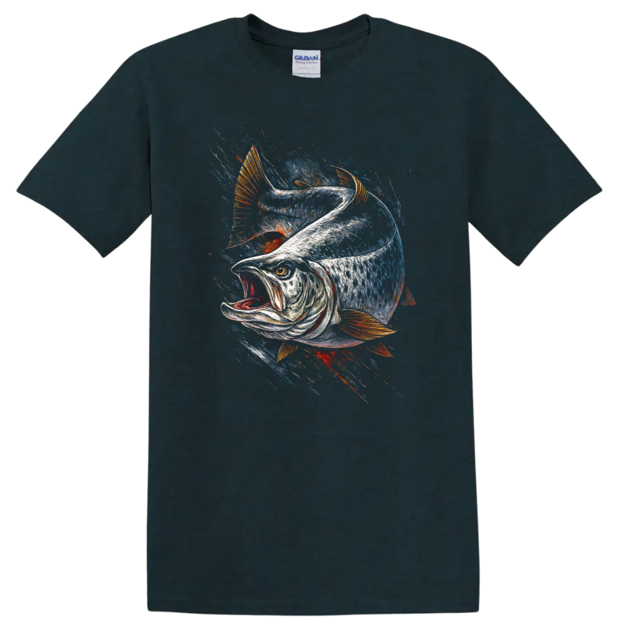 Aggressive Fish Splash Art T Shirt for Anglers and Fishing Fans - Midnight (Green)