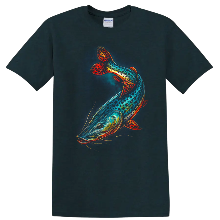 Colorful Rainbow Fish T Shirt Vibrant Abstract Aquarium Art for Anglers - Midnight (Green)