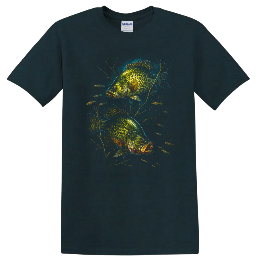 Bass Fish Art T Shirt, Vibrant Largemouth Fishing Graphic for Anglers - Midnight (Green)