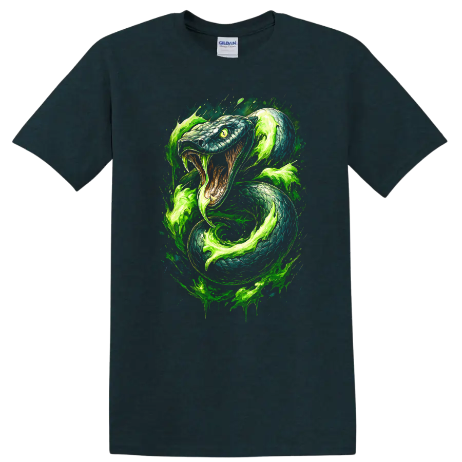 Japanese Style Neon Green Snake Art T Shirt for Bold Streetwear - Midnight (Green)
