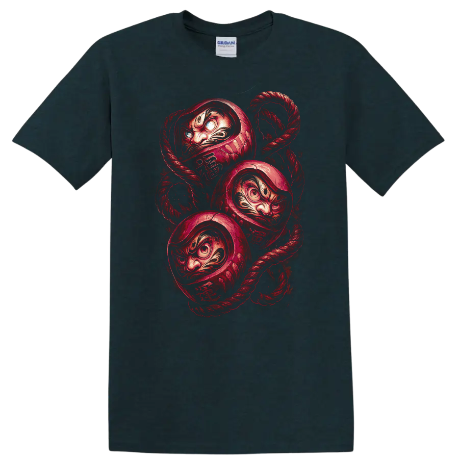 Japanese Daruma Mask Rope Graphic T Shirt for Bold Streetwear Style - Midnight (Green)