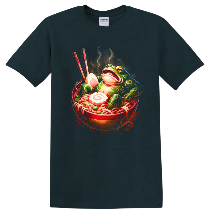 Japanese Style Frog Ramen Bowl Art T Shirt - Midnight (Green)