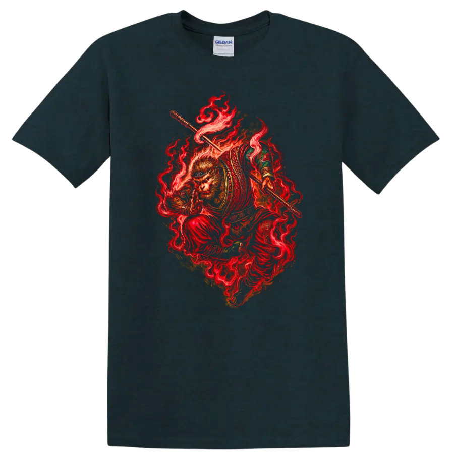 Fiery Monkey Warrior Japanese Style Graphic T Shirt for Martial Arts Fans - Midnight (Green)