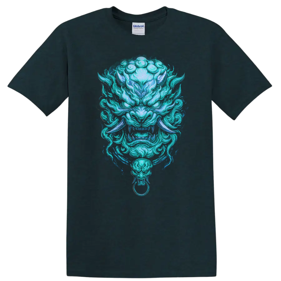 Japanese Oni Mask Dragon Spirit T Shirt for Anime and Streetwear - Midnight (Green)