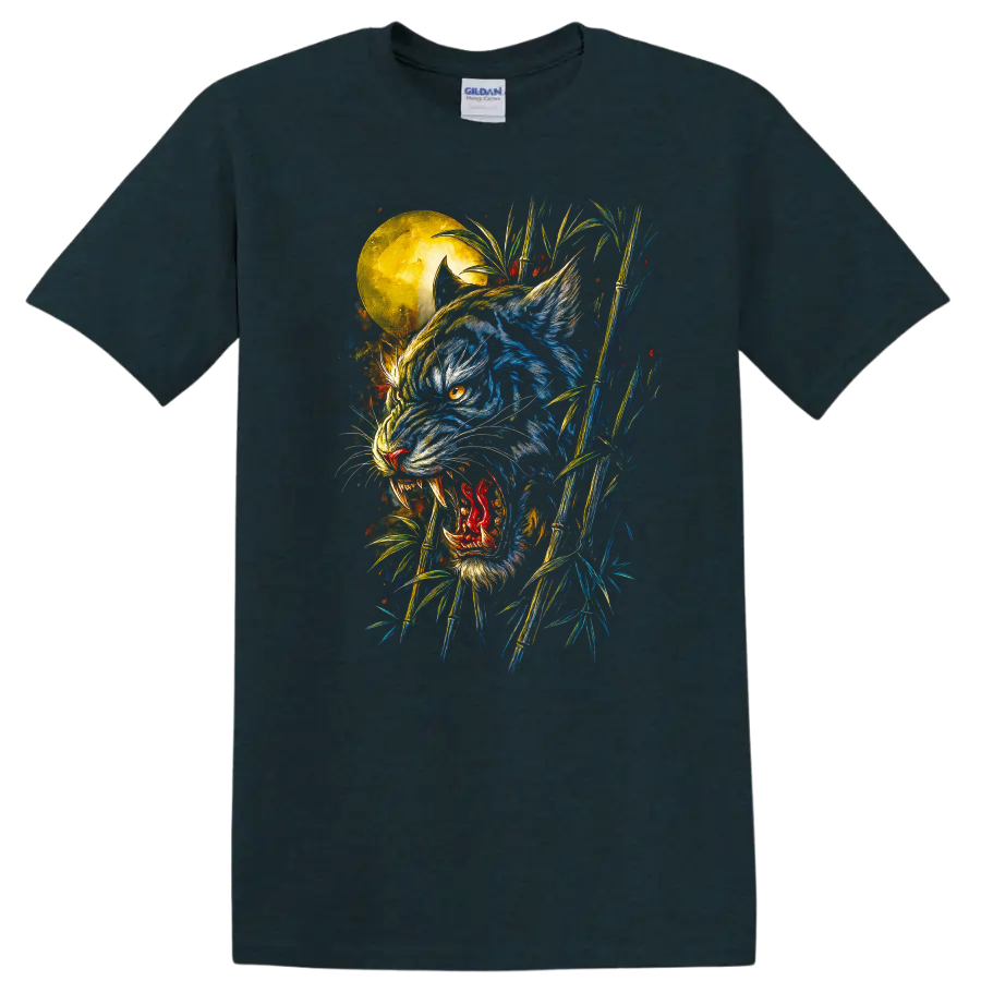 Japanese Style Blue Tiger Moon Bamboo T Shirt for Bold Streetwear - Midnight (Green)