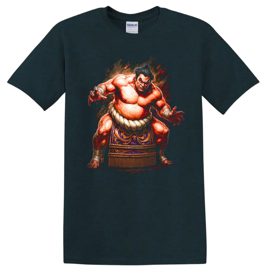 Japanese Sumo Wrestler Watercolor T Shirt Bold Traditional Style - Midnight (Green)